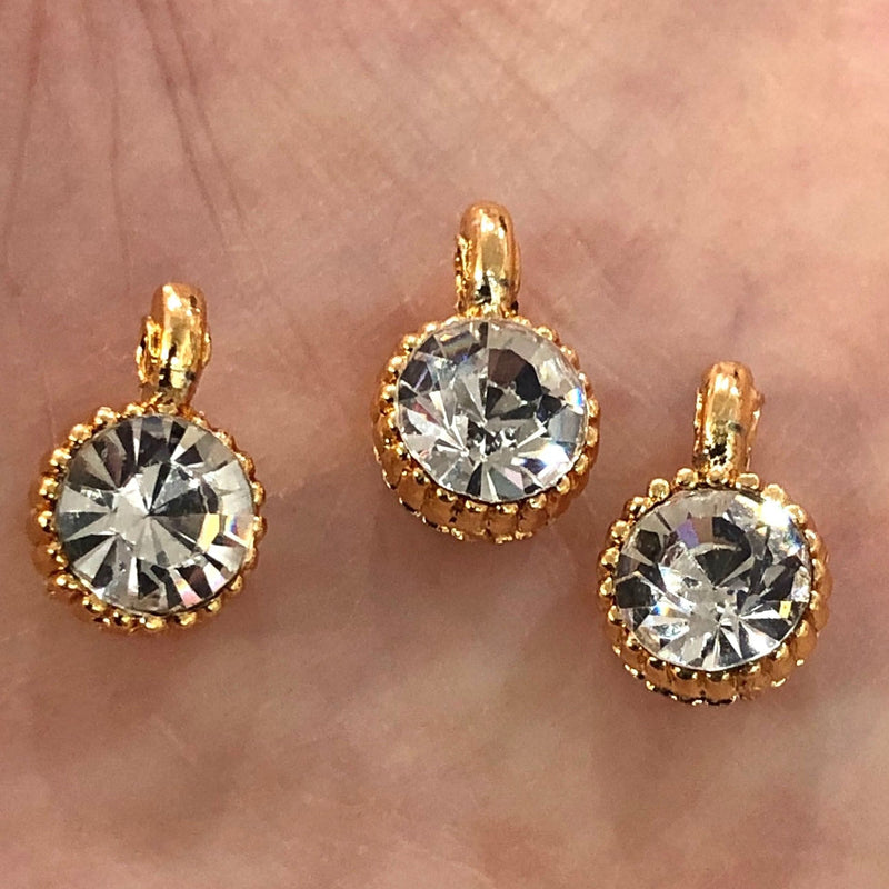 Cubic Zirconia CZ, Gold Plated Charms, 3 Pcs in a pack