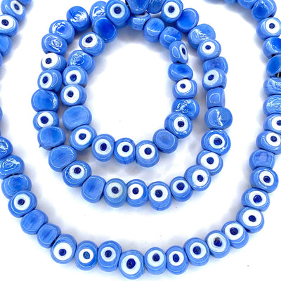 Traditional Turkish Artisan Handmade Glass Evil Eye Beads, Large Hole Evil Eye Glass Beads, 5 Beads per pack