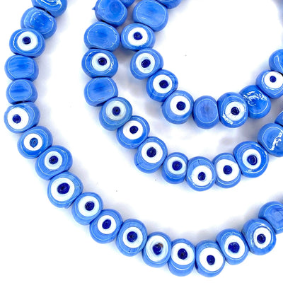 Traditional Turkish Artisan Handmade Glass Evil Eye Beads, Large Hole Evil Eye Glass Beads, 50 Beads per pack