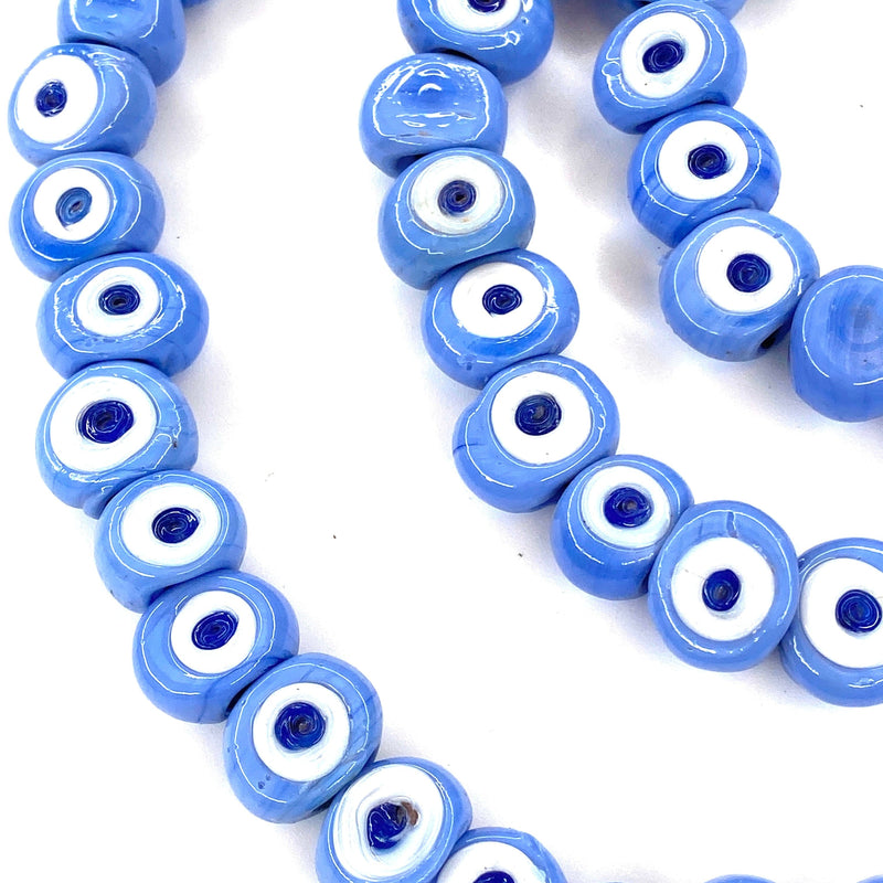 Traditional Turkish Artisan Handmade Glass Evil Eye Beads, Large Hole Evil Eye Glass Beads, 50 Beads per pack