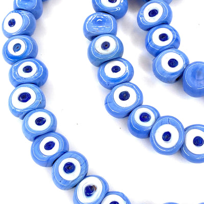 Traditional Turkish Artisan Handmade Glass Evil Eye Beads, Large Hole Evil Eye Glass Beads, 5 Beads per pack