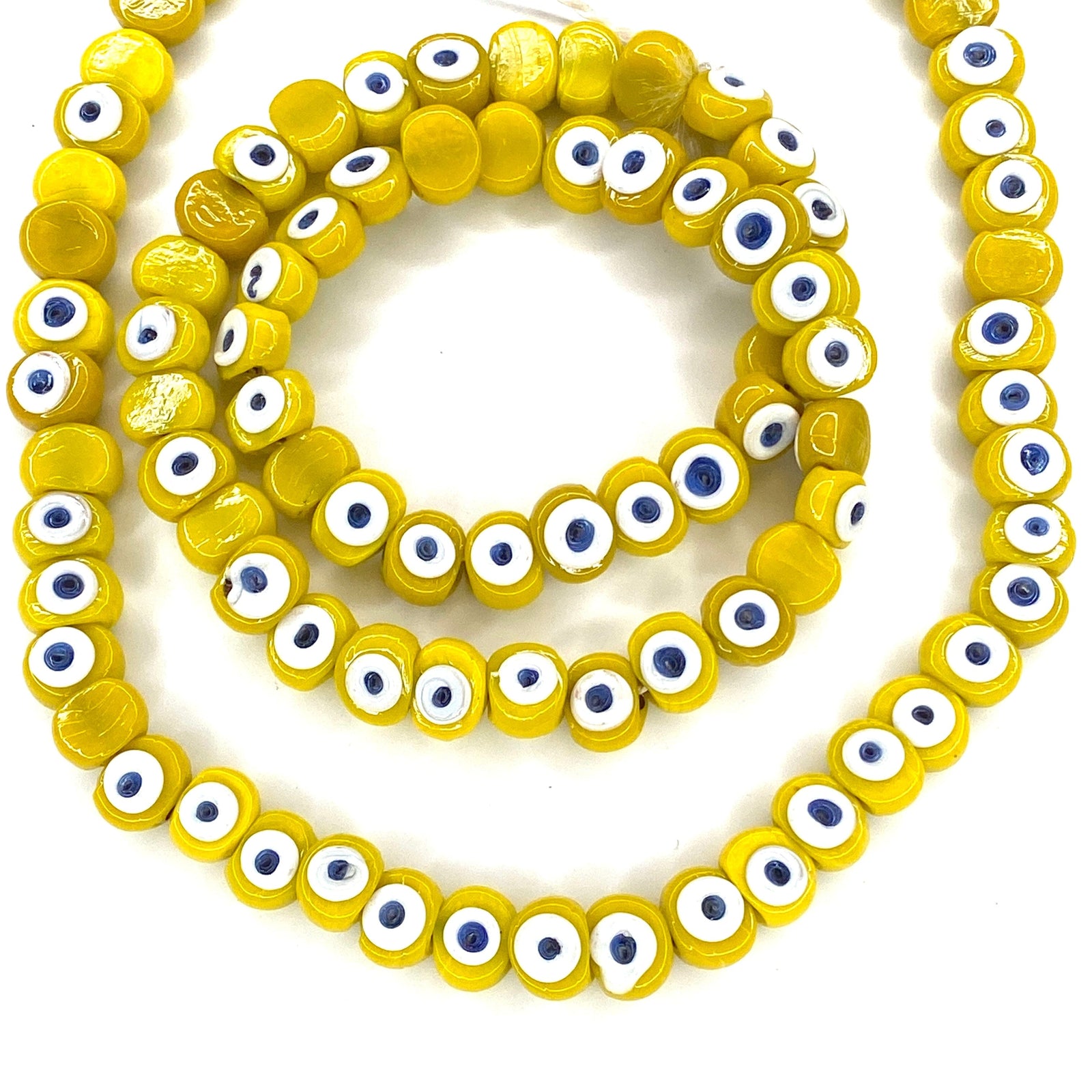Traditional Turkish Artisan Handmade Glass Evil Eye Beads, Large Hole Evil Eye Glass Beads, 5 Beads per pack