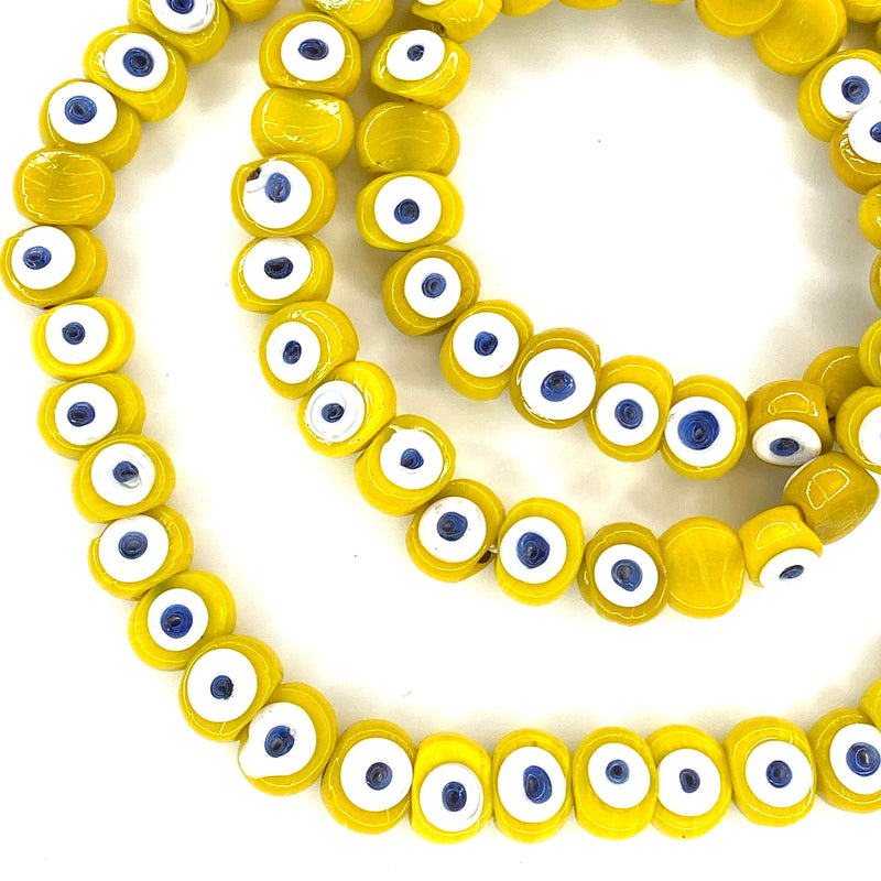 Traditional Turkish Artisan Handmade Glass Evil Eye Beads, Large Hole Evil Eye Glass Beads,  5 Beads per pack