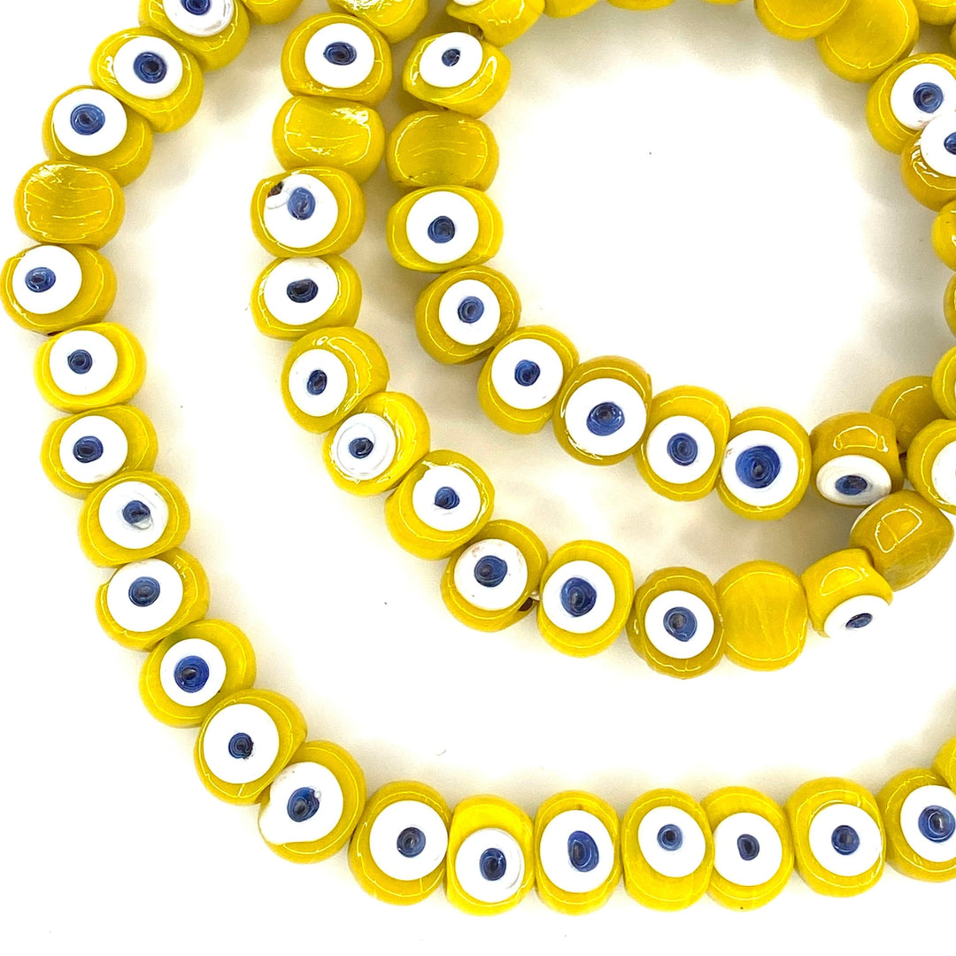 Traditional Turkish Artisan Handmade Glass Evil Eye Beads, Large Hole Evil Eye Glass Beads, 10 Beads per pack