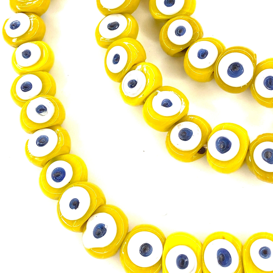 Traditional Turkish Artisan Handmade Glass Evil Eye Beads, Large Hole Evil Eye Glass Beads, 10 Beads per pack