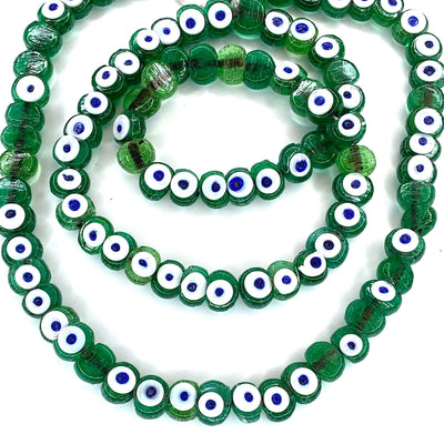 Traditional Turkish Artisan Handmade Glass Evil Eye Beads, 5 Beads Per Pack