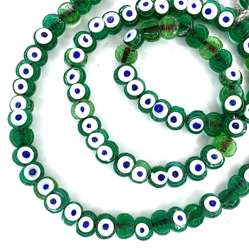 Traditional Turkish Artisan Handmade Glass Evil Eye Beads, 5 Beads Per Pack