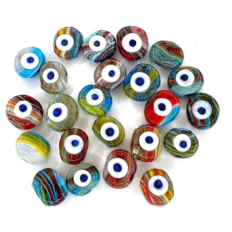 Traditional Turkish Artisan Handmade Glass Evil Eye Beads, Large Hole Evil Eye Glass Beads, Assorted 25 Beads per pack