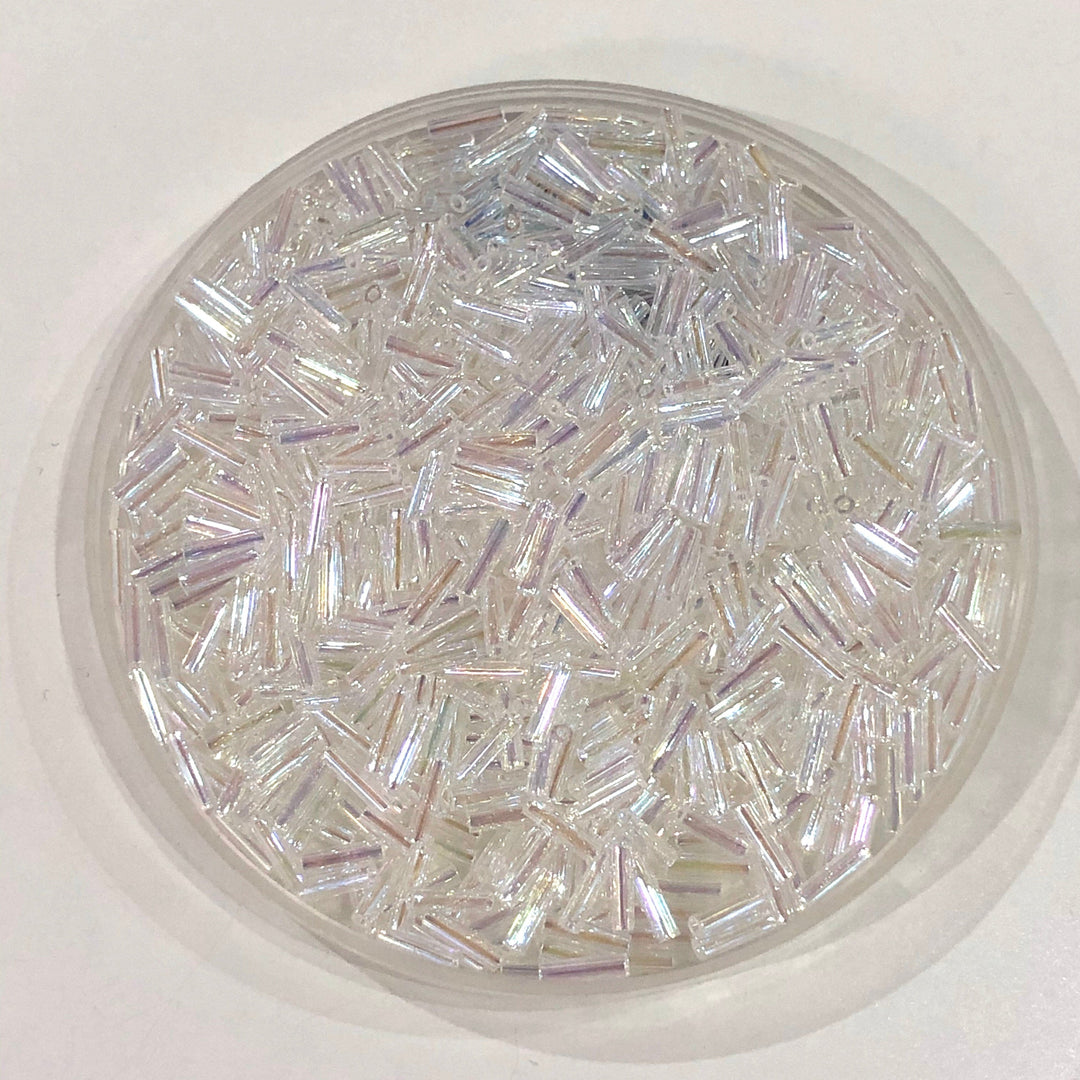 Miyuki Bugles size 6mm 0250 Crystal AB 10 grams.
