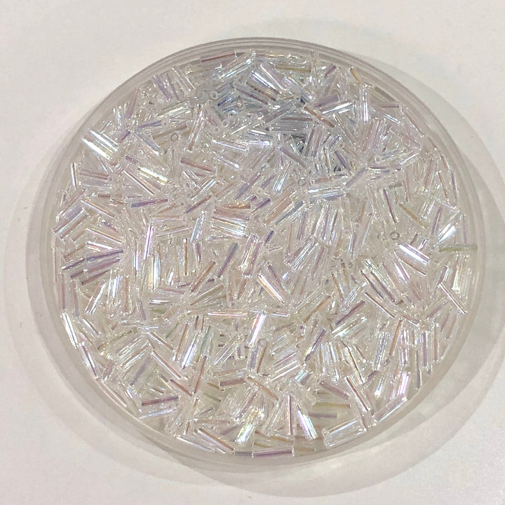 Miyuki Bugles size 6mm 0250 Crystal AB 10 grams.