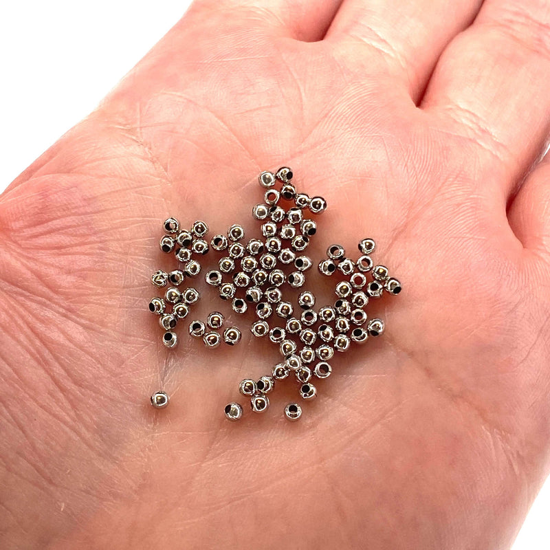 2mm Rhodium Plated Spacer Balls, 2mm Rhodium Spacer Balls, 1.000 pcs in a pack