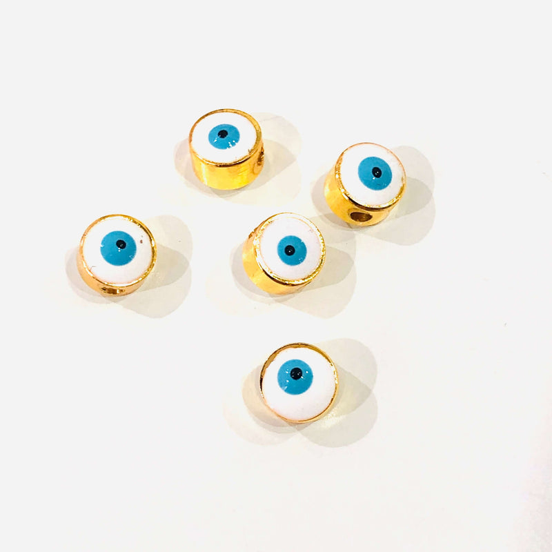 6mm 24K Gold Plated Evil Eye Beads, 6mm 24K Gold Plated Evil Eye Spacers, 5 Pcs in a Pack