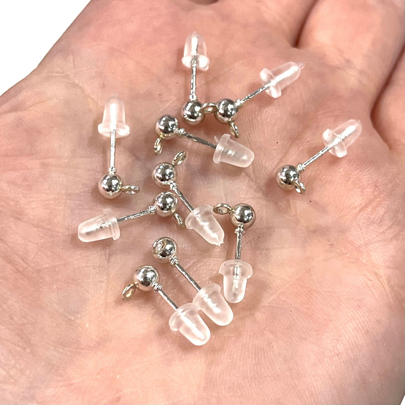 Silver Plated Ball Post Earring, Ball Stud Earring With Loop, 10 Pcs in a Pack,NEW!!!