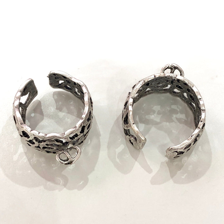 Silver Ring Setting, Antique Silver Plated Brass Adjustable Ring Blank, Adjustable Ring Bezel