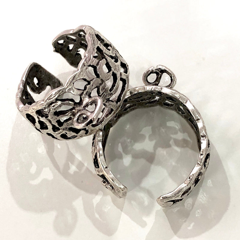 Silver Ring Setting, Antique Silver Plated Brass Adjustable Ring Blank, Adjustable Ring Bezel