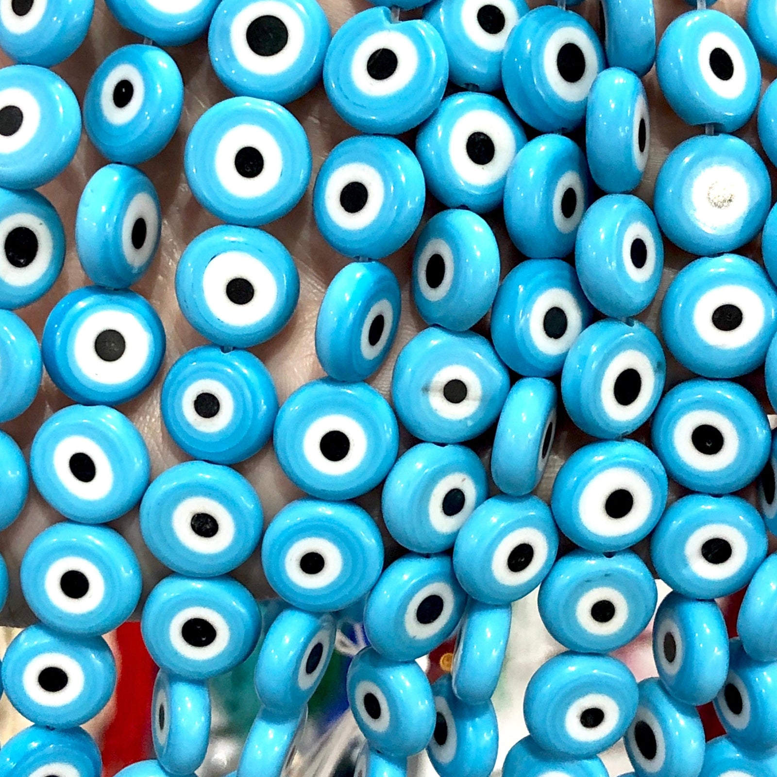 Evil Eye Beads, Strand of 32, Flat Round, 12mm Glass Beads, Lampwork Glass, Evil Eye Jewelry, Lampwork Beads, UK Beading Supply