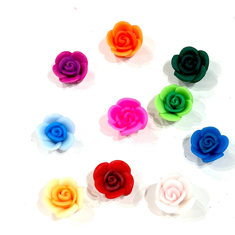 8mm Polymer Clay Rose Charms, 8mm Rose Spacers. 10 Beads in a pack