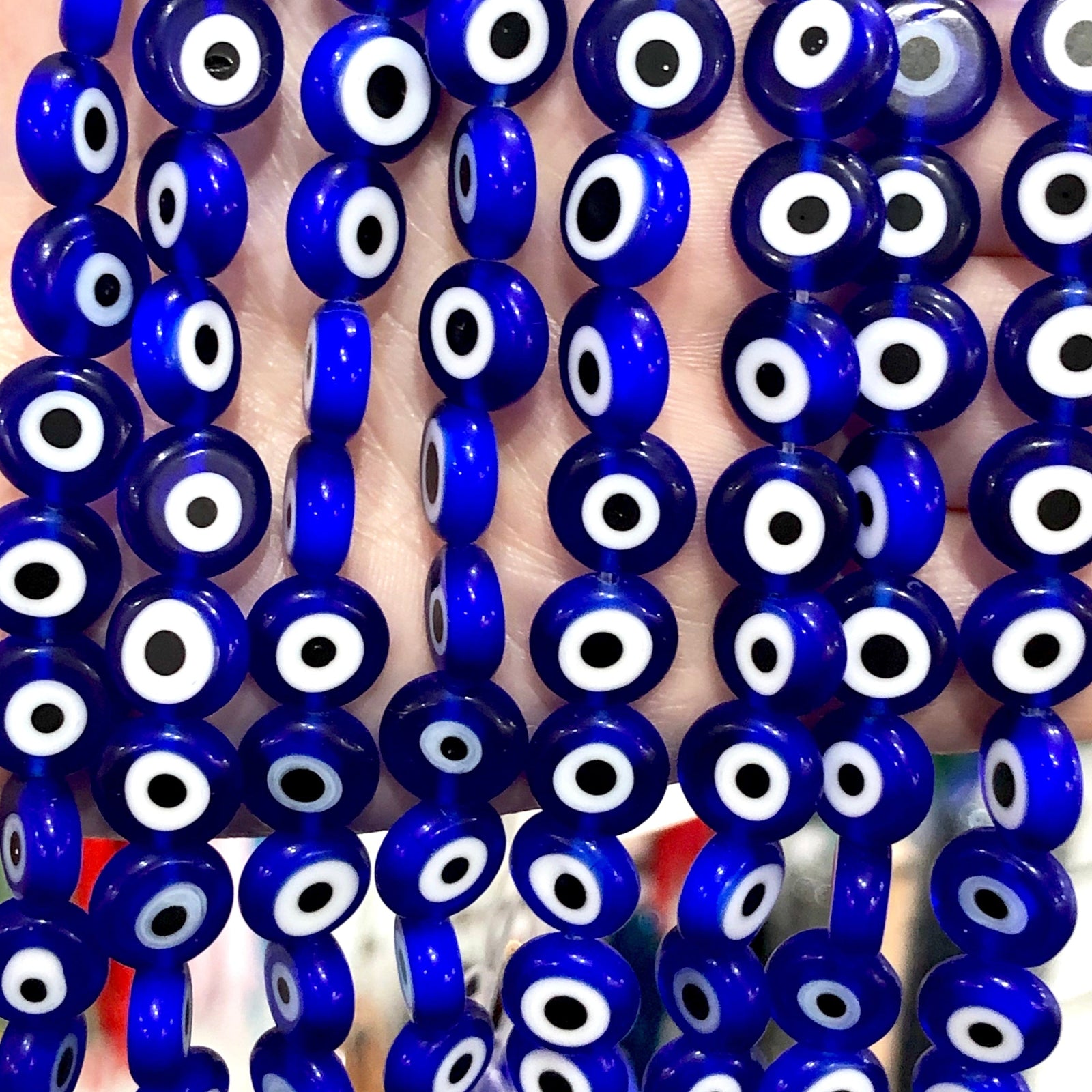 Evil Eye Beads, Strand of 38, Flat Round, 10mm Glass Beads, Lampwork Glass, Evil Eye Jewelry, Lampwork Beads, UK Beading Supply