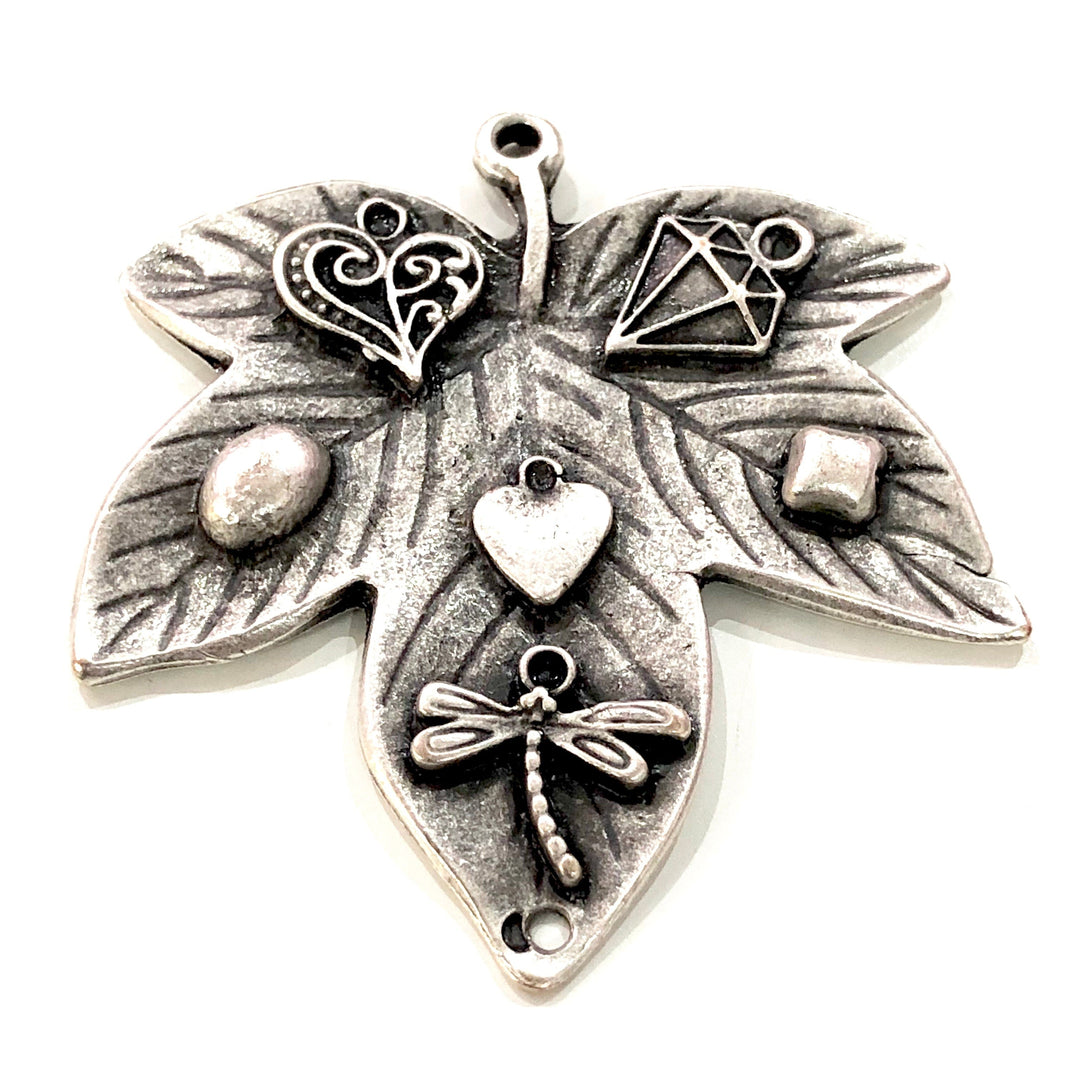 Antique Silver Plated Leaf Pendant, Large Silver Leaf Pendantt
