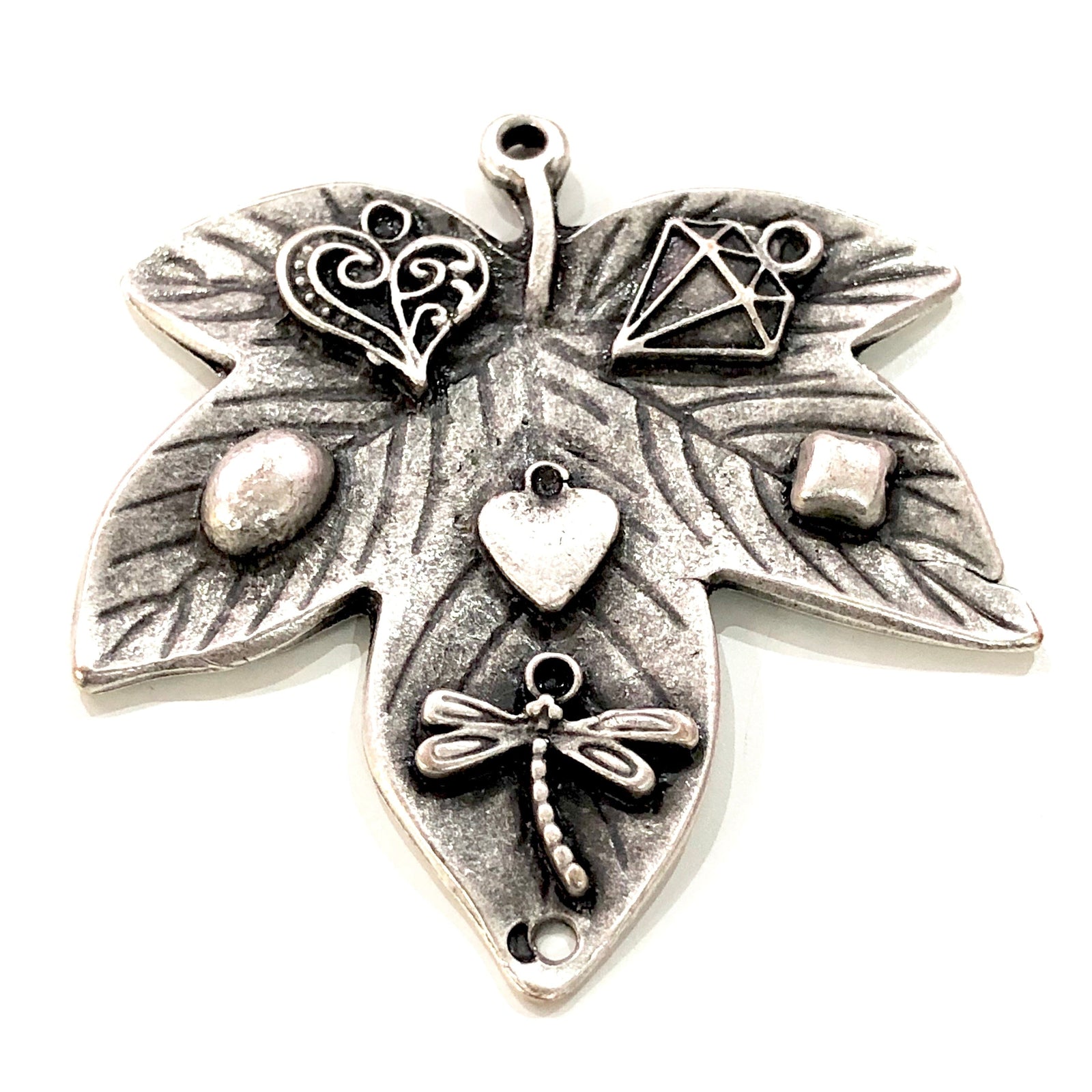 Antique Silver Plated Leaf Pendant, Large Silver Leaf Pendantt