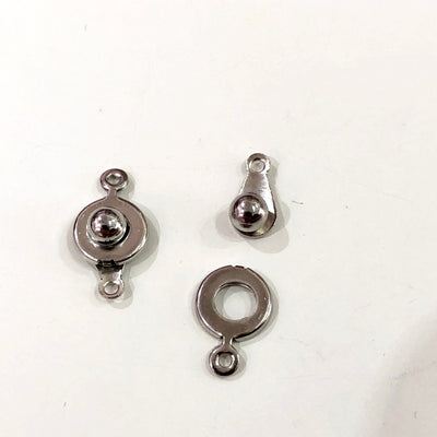 Rhodium Plated Ball and Socket "Snap" clasps, 9mm Ball and Socket "Snap" clasps