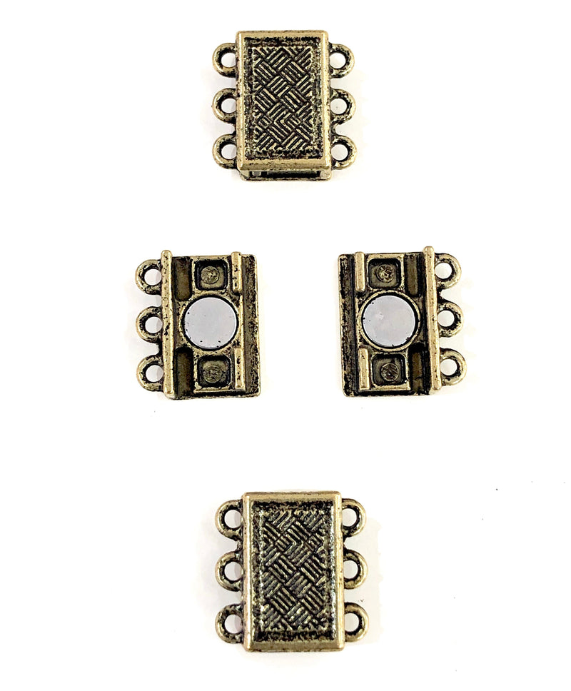 Multi Strand Magnetic Clasp Antique Gold Plated-3 Loop,
