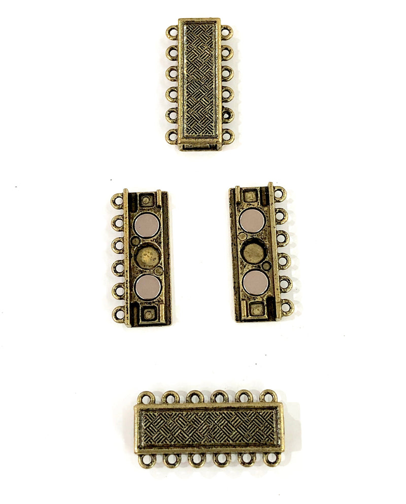 Mehrreihiger Magnetverschluss Antik vergoldet-6 Schlaufe,