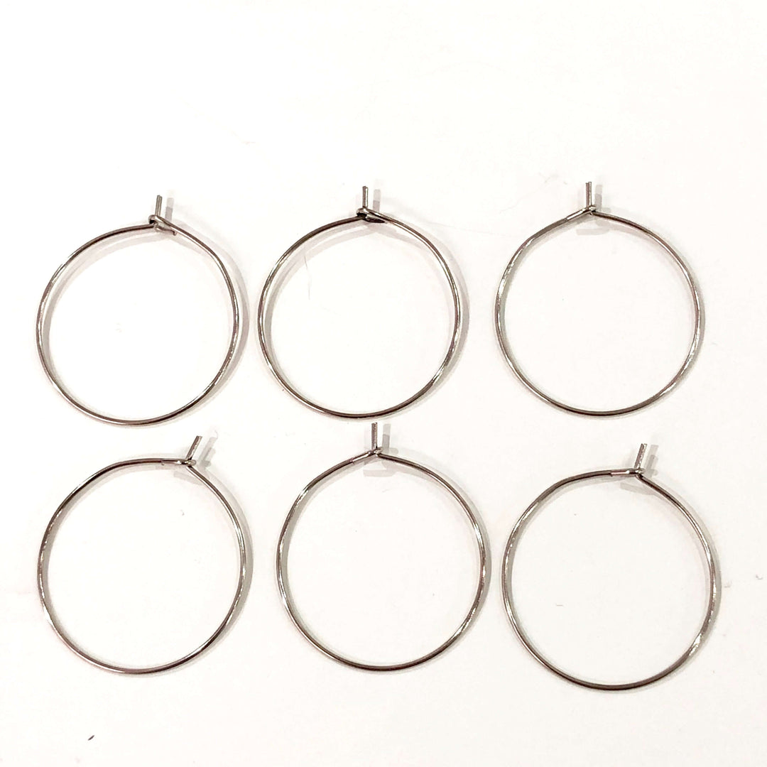 6 Pc, Rhodium Plated Earring Hoops, 25mm, Rhodium Plated Earring,