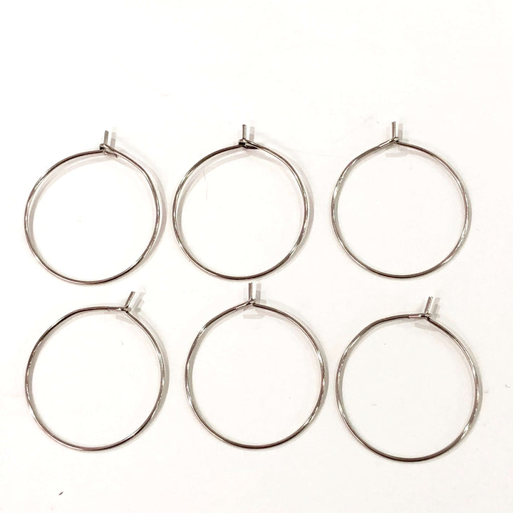 6 Pc, Rhodium Plated Earring Hoops, 20mm, Rhodium Plated Earring,