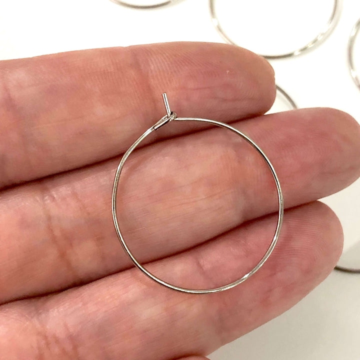 6 Pc, Rhodium Plated Earring Hoops, 25mm, Rhodium Plated Earring,