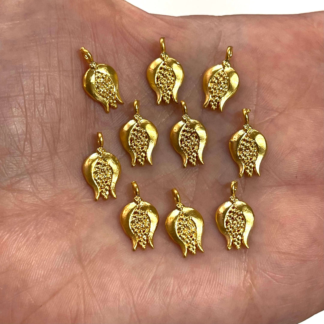 24Kt Matte Gold Plated 15mm Brass Tulip Charms, 10 pcs in a pack