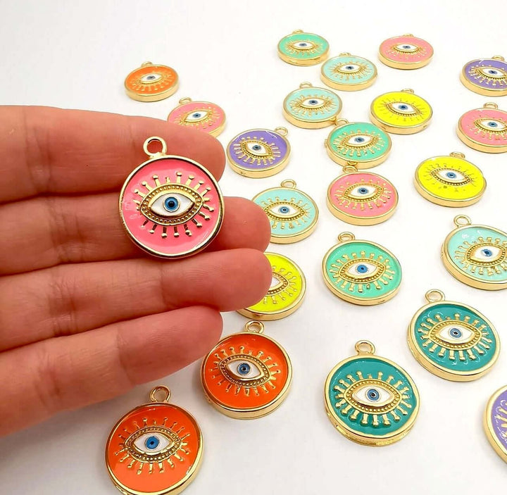 24Kt Gold Plated Lilac Enamelled Evil Eye Pendant