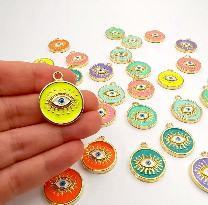 24Kt Gold Plated Lilac Enamelled Evil Eye Pendant