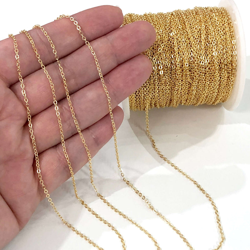 16.5 Foot, 5 Meters Bulk 1,5X2mm 24Kt Gold Plated Brass Cable Chain, Gold Plated Soldered Chain£7