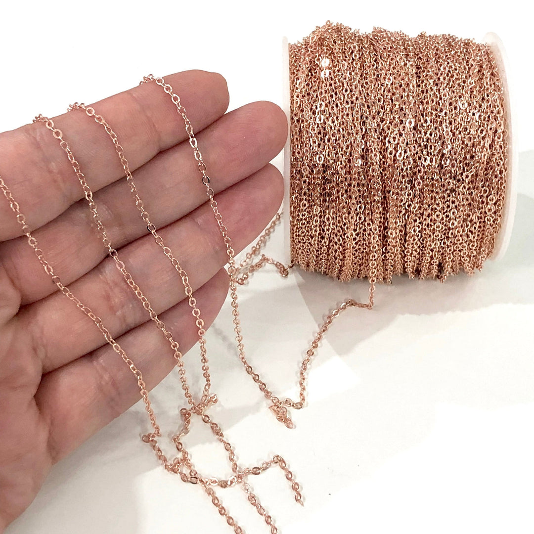 Rose Gold Plated Cable Chain, Rose Gold Plated Soldered Chain 2mm
