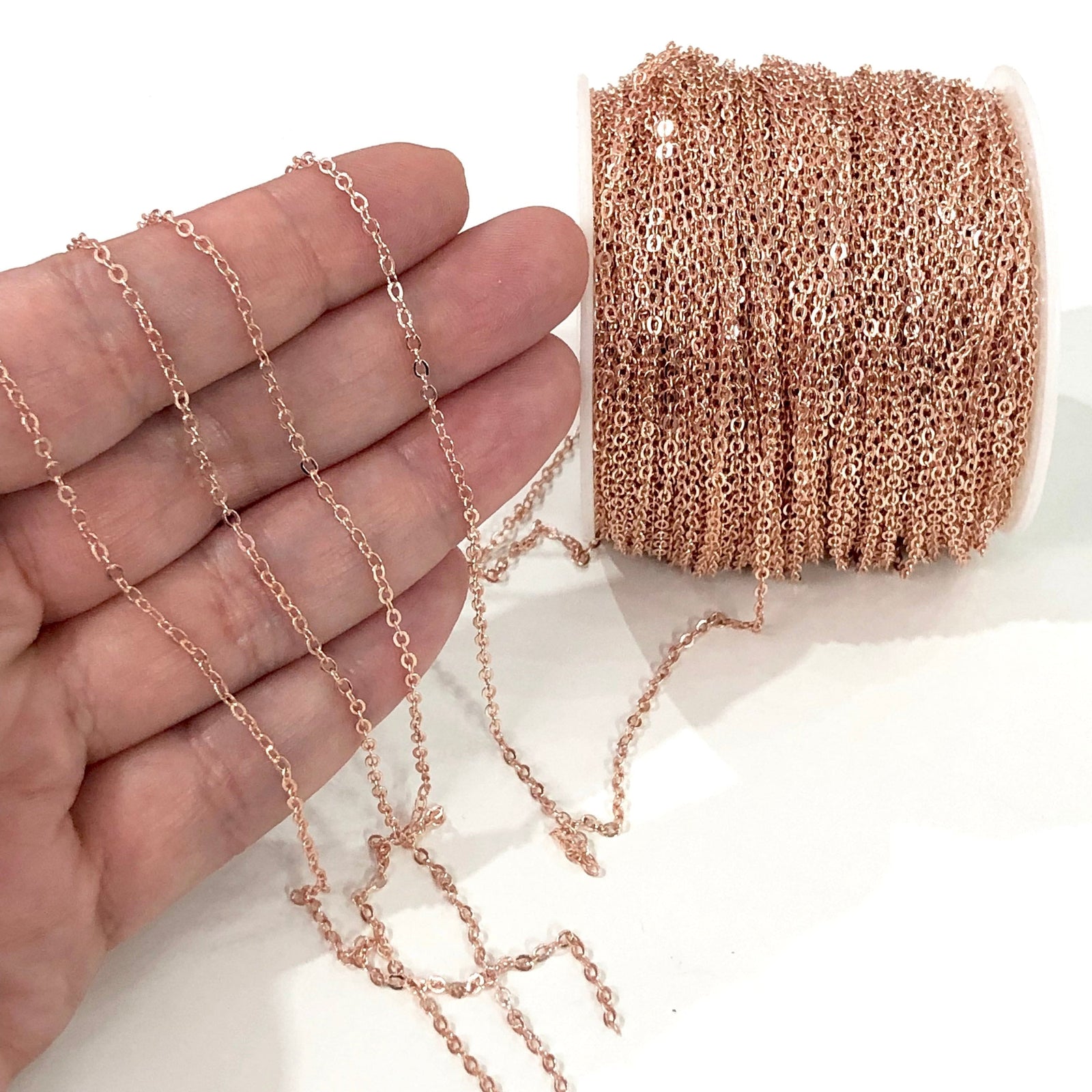 Rose Gold Plated Cable Chain, Rose Gold Plated Soldered Chain 2mm