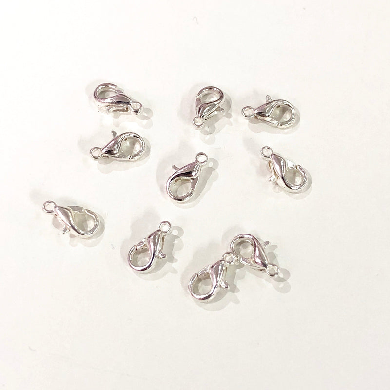 Silver Plated Lobster Clasps, (12mm x 7mm) 502 Brass Lobster Claw Clasp,