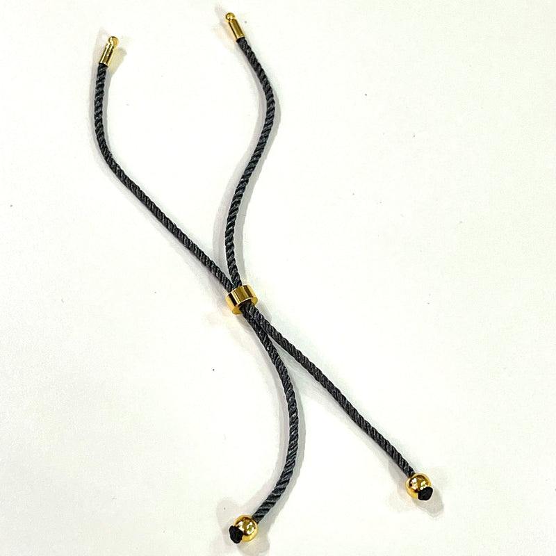 Adjustable Rope Slider Bracelet Blanks, Grey&Gold Adjustable Bracelet Blanks,