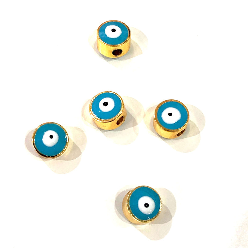 6mm 24K Gold Plated Turquoise Evil Eye Beads, 6mm 24K Gold Plated Evil Eye Spacers, 5 Pcs in a Pack
