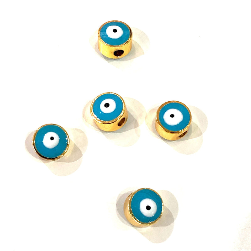 7mm 24K Gold Plated Evil Eye Beads, 7mm 24K Gold Plated Evil Eye Spacers, 5 Pcs in a Pack
