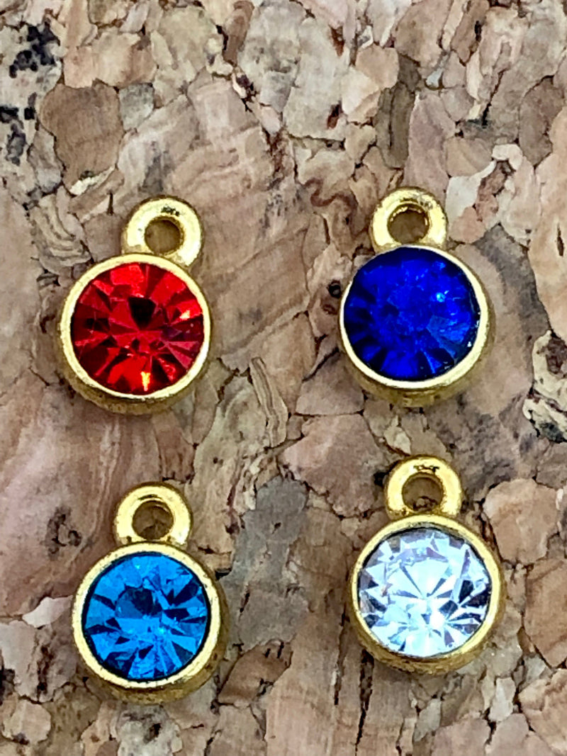 Cubic Zirconia Charms 10mm, Gold Plated Frames Made of Brass, 4 Colors