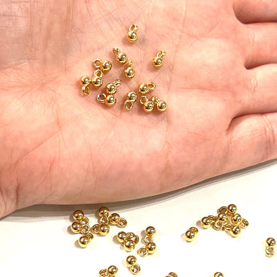 NEW! 24Kt Shiny Gold Plated 4mm Spacer Balls With Loop, 100 pcs in a pack
