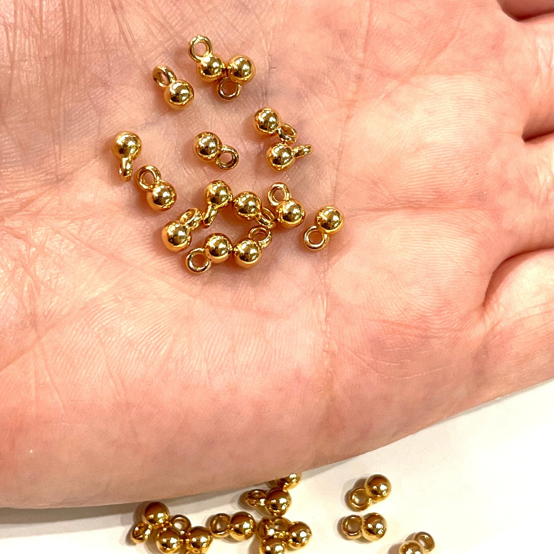 NEW! 24Kt Shiny Gold Plated 4mm Spacer Balls With Loop, 100 pcs in a pack