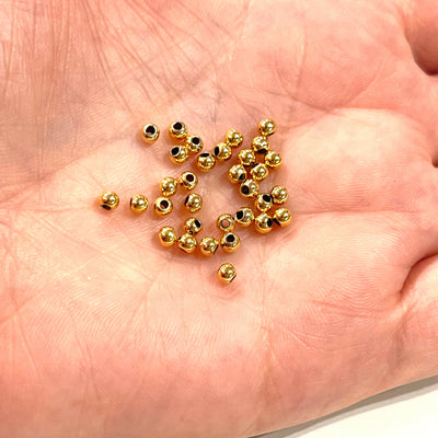 NEW! 24Kt Shiny Gold Plated 4mm Spacer Balls, 250 pieces in a pack,