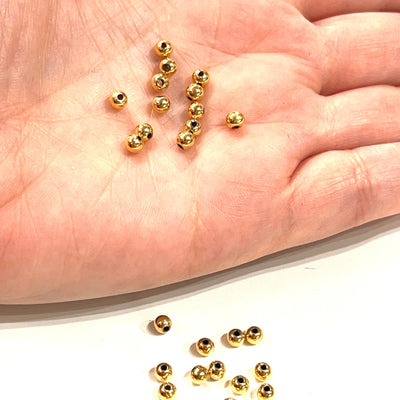 NEW! 24Kt Shiny Gold Plated 3mm Spacer Balls, 100 pieces in a pack,