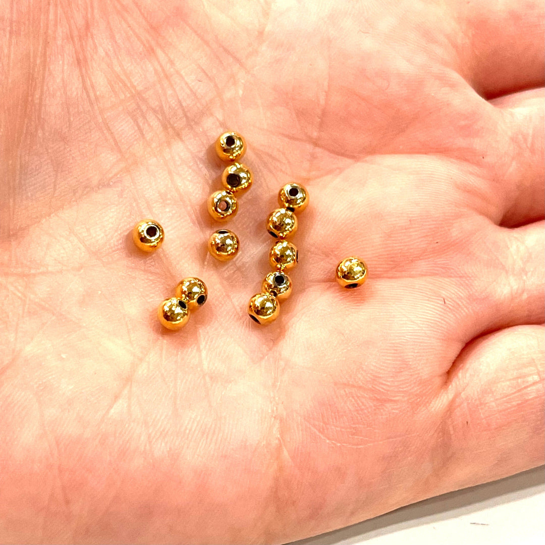 NEW! 24Kt Shiny Gold Plated 4mm Spacer Balls, 250 pieces in a pack,