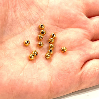 NEW! 24Kt Shiny Gold Plated 4mm Spacer Balls, 250 pieces in a pack,
