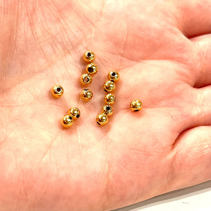 NEW! 24Kt Shiny Gold Plated 4mm Spacer Balls, 100 pieces in a pack,