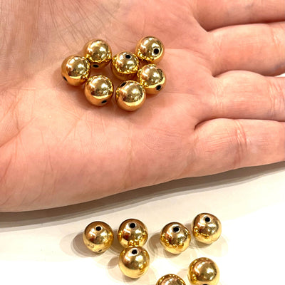 NEW! 24Kt Shiny Gold Plated 10mm Balls ,Gold Spacer Balls,Gold Spacer Beads, 10 pcs in a pack,