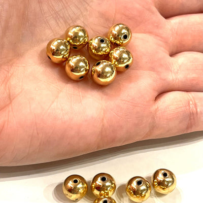 NOUVEAU! Boules de 10 mm plaquées or brillant 24 carats, boules d'espacement en or, perles d'espacement en or, 20 pièces dans un paquet,